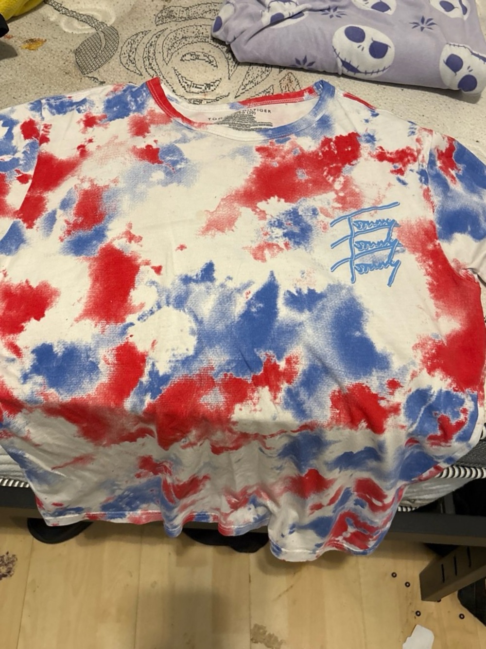 Tommy Hilfiger White Tee with Red & Blue Tie-Dye Graphic